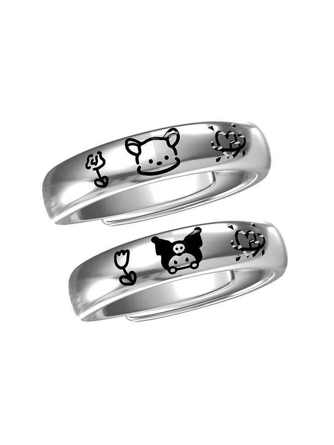 Кольцо с персонажами Sanrio Pochacco и Kuromi из цинкового сплава, гальваническое, корейский стиль, для девочек