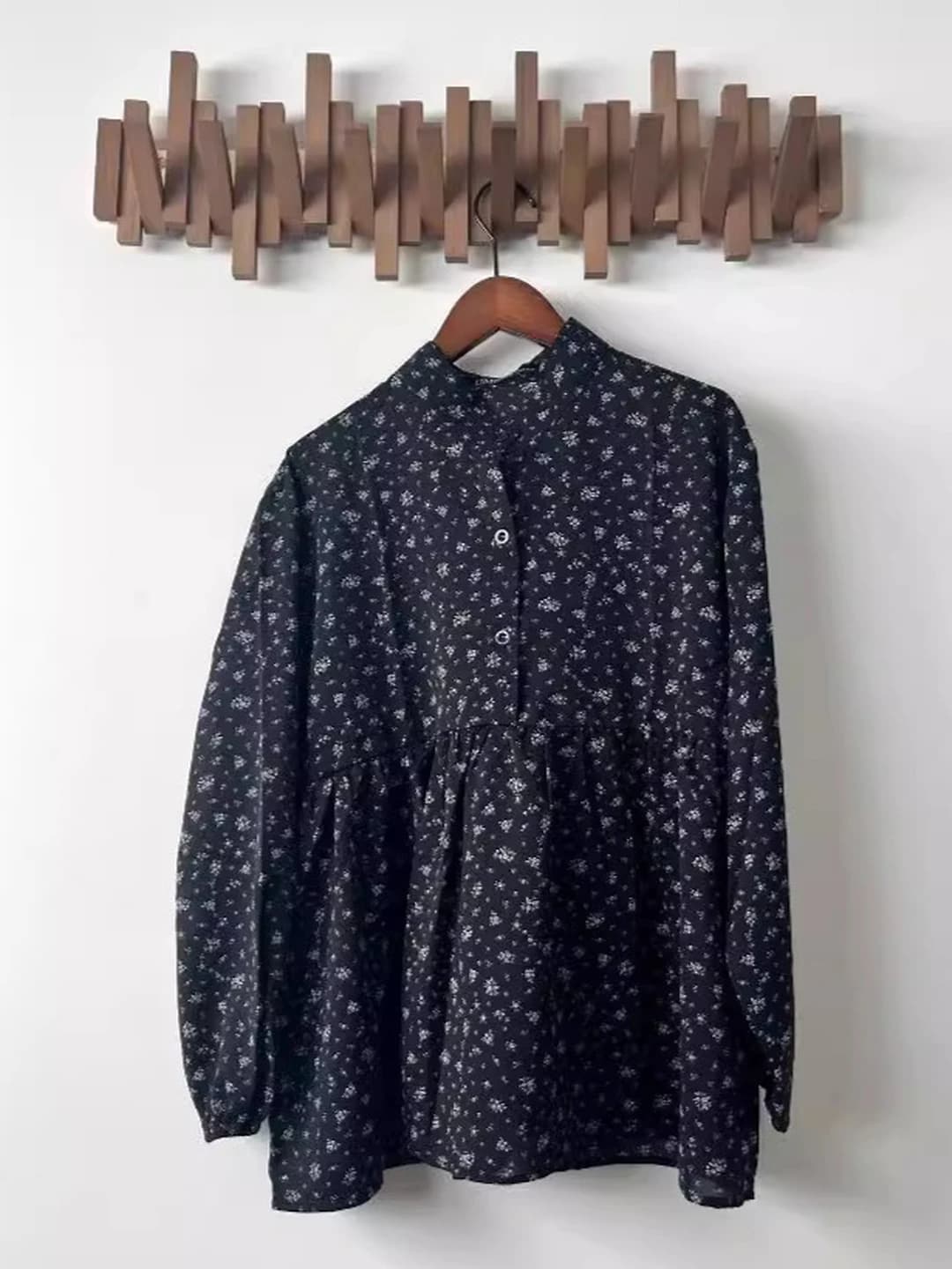 Women's summer sun-protective thin retro long-sleeve loose fit stand collar printed blouse