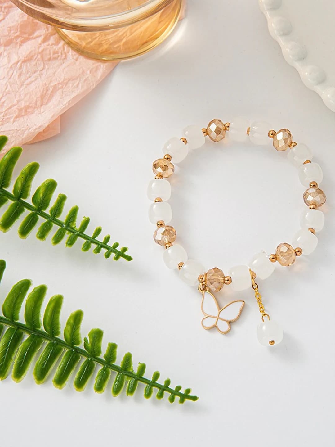 White beads, white butterfly