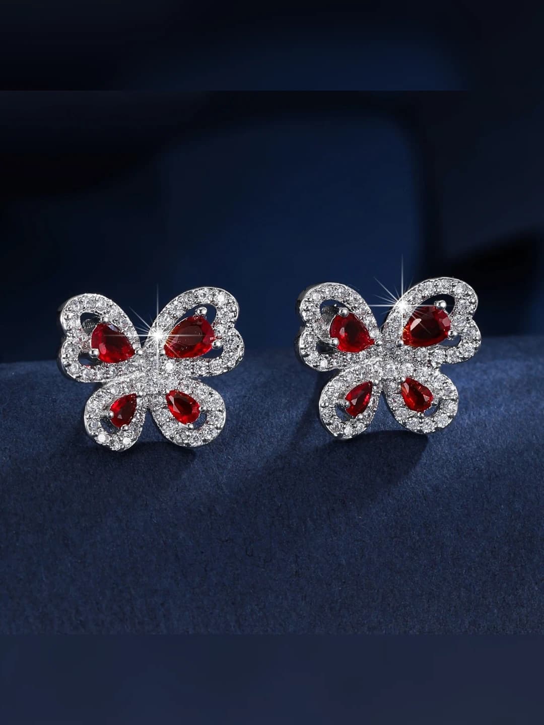 Women's gold-plated butterfly stud earrings with zirconia