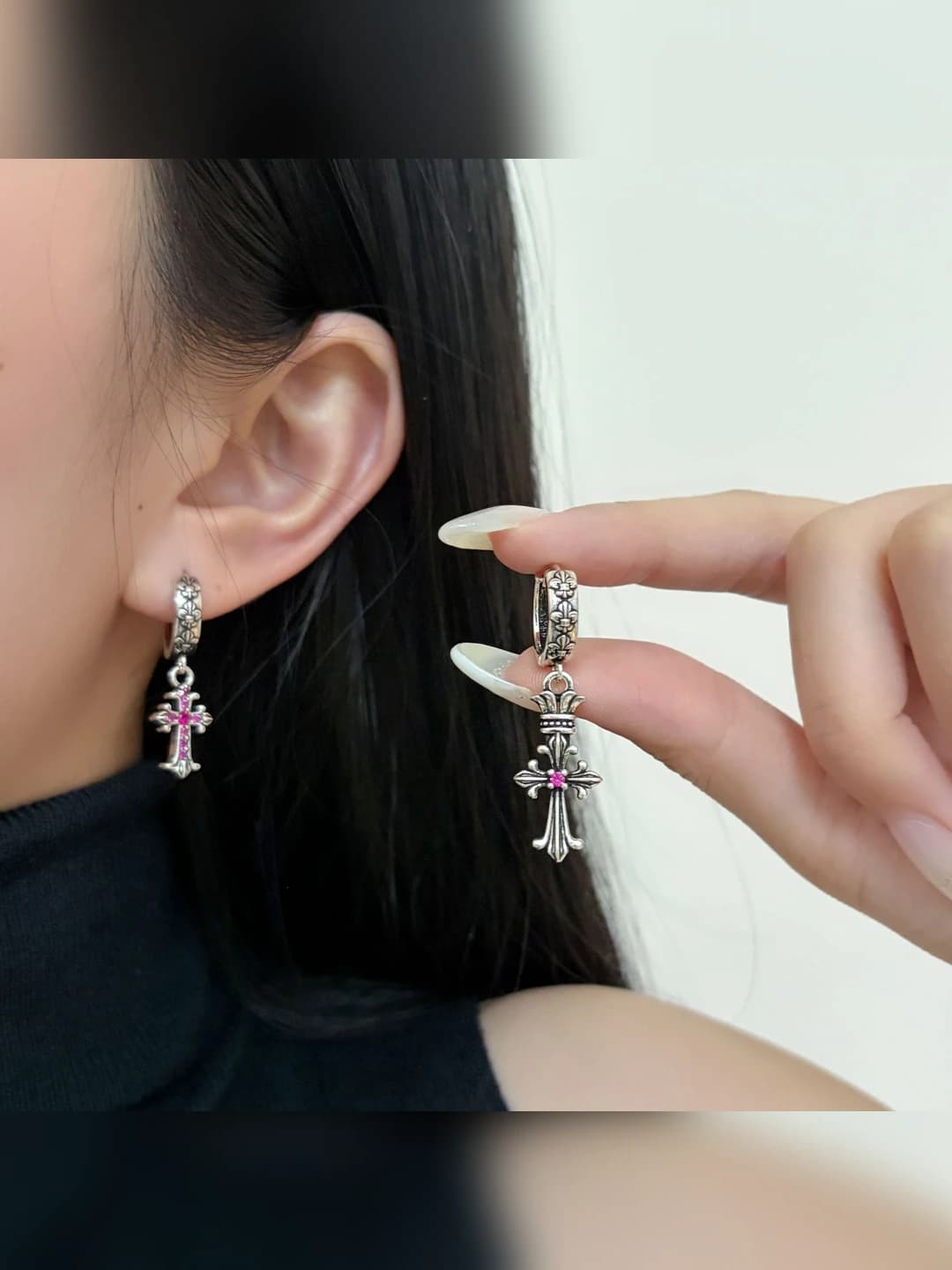 Women's retro style cross stud earrings with micro-set zirconia