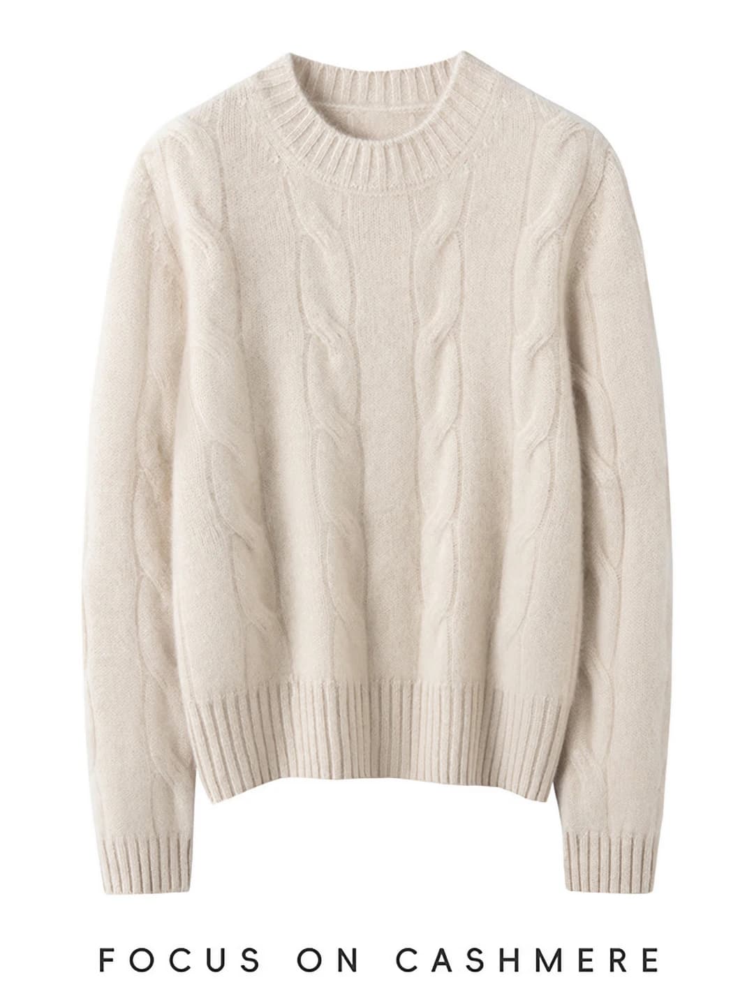 Women's cashmere crew neck long sleeve thick sweater, autumn-winter, slimming, loose fit