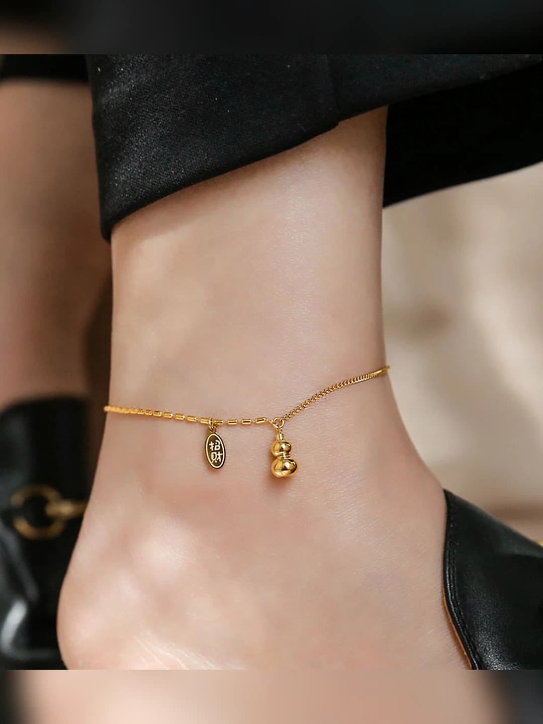 Women's retro gold gourd ankle bracelet, Korean style, light luxury