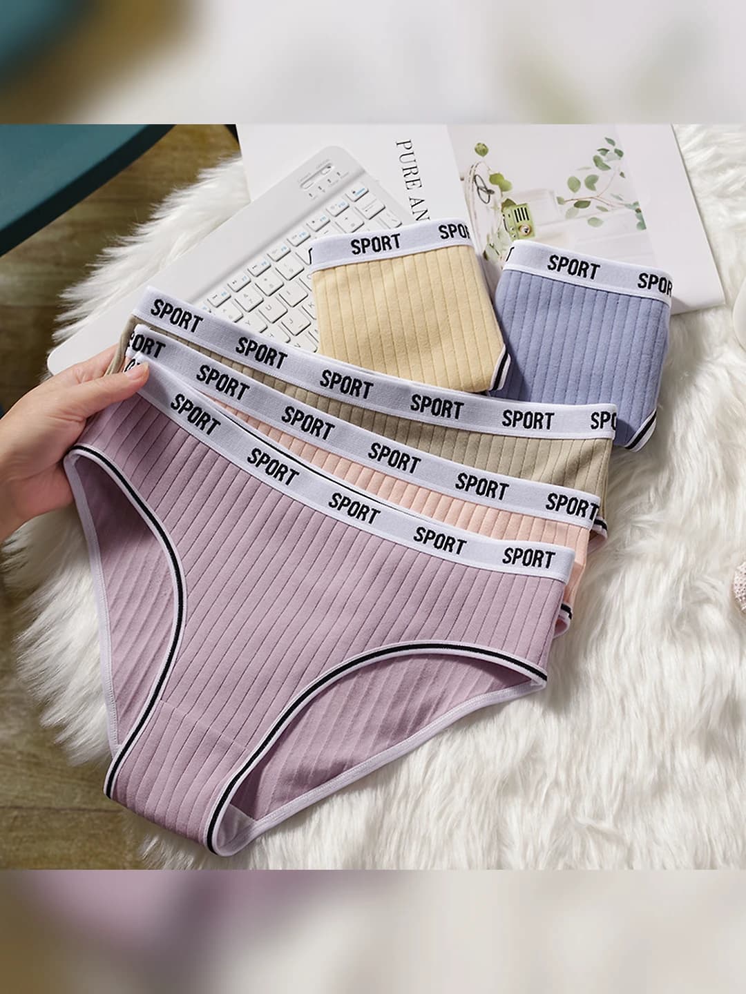 Women's pure cotton briefs, plus size, breathable, sports, waist: mid, pattern: letters, all-season