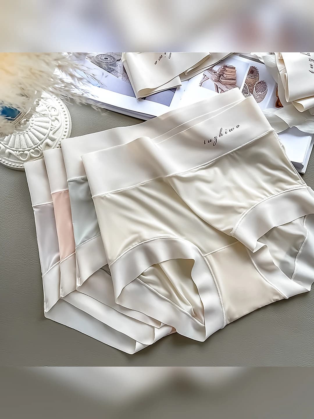 Women's high waist briefs, ice-silk fabric, ultra-thin, seamless, breathable, antibacterial, solid colour, all-season