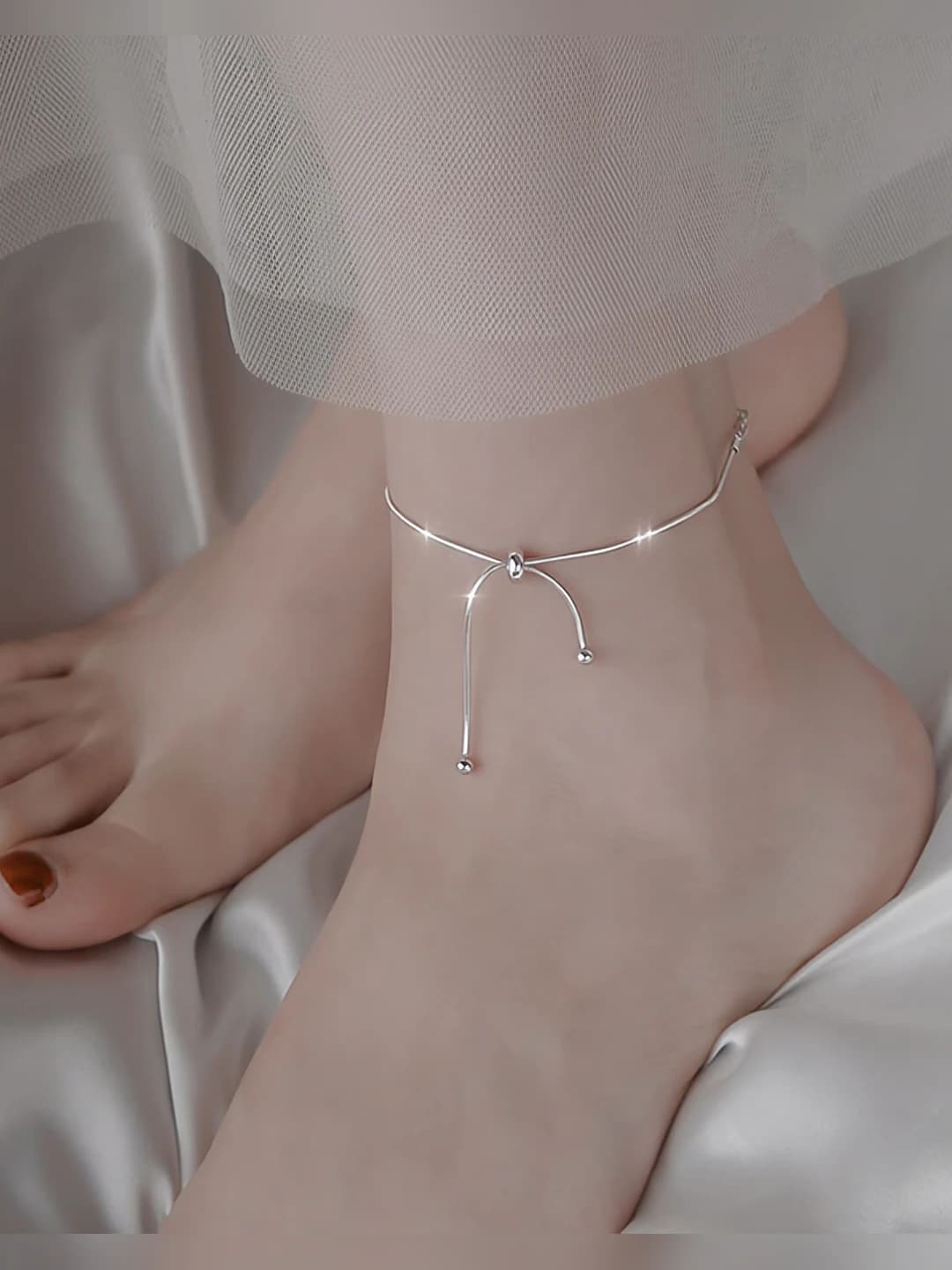 Adjustable geometric ankle bracelet for women, Korean style