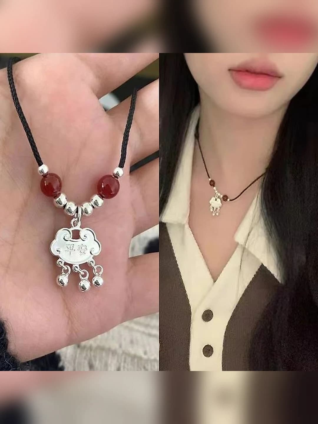 Women's necklace in new Chinese style with safety lock pendant