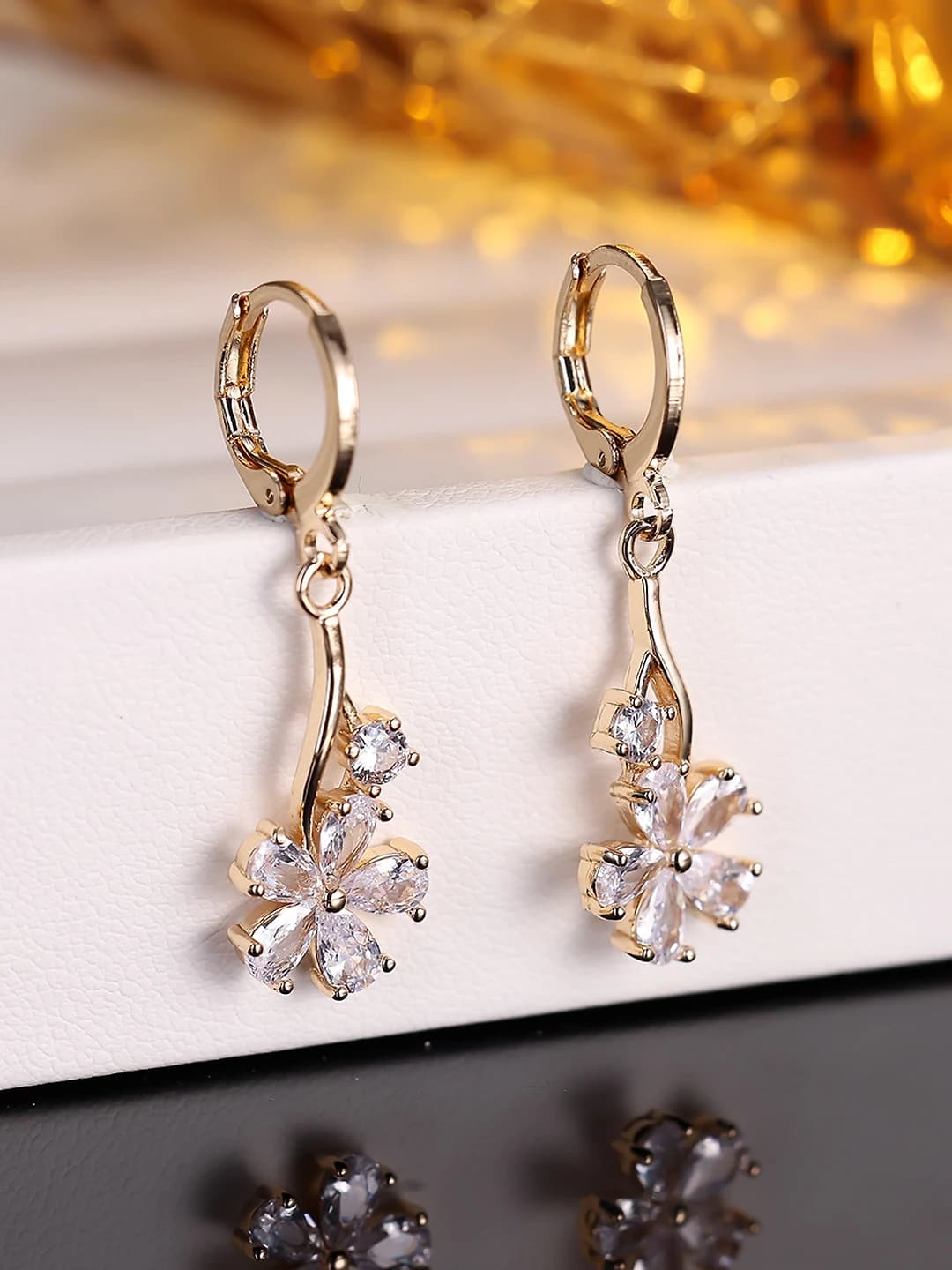 Women's French style zircon flower branch stud earrings