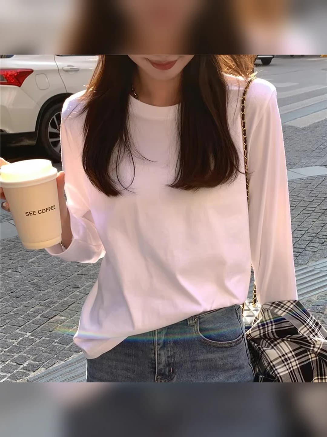 Women's 300g pure cotton long sleeve long-sleeve base top, crew neck, solid colour, loose fit, casual t-shirt for spring-autumn-winter