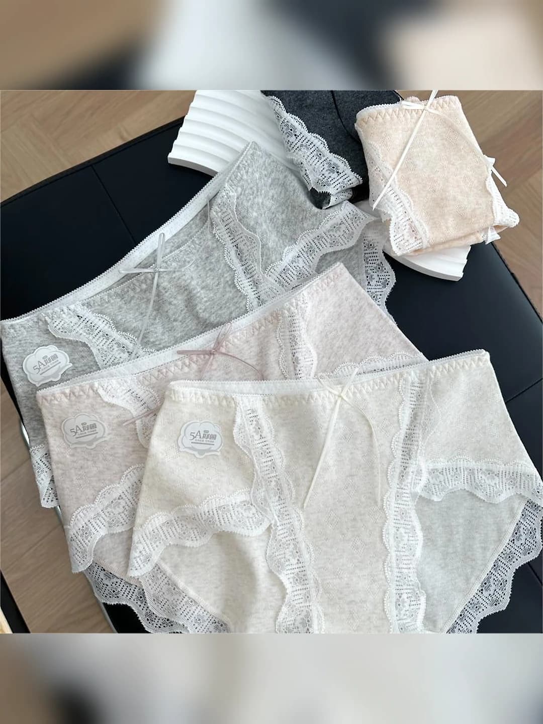 Women's lace cotton briefs, antibacterial, breathable, mid-waist, solid colour, winter, spring, autumn