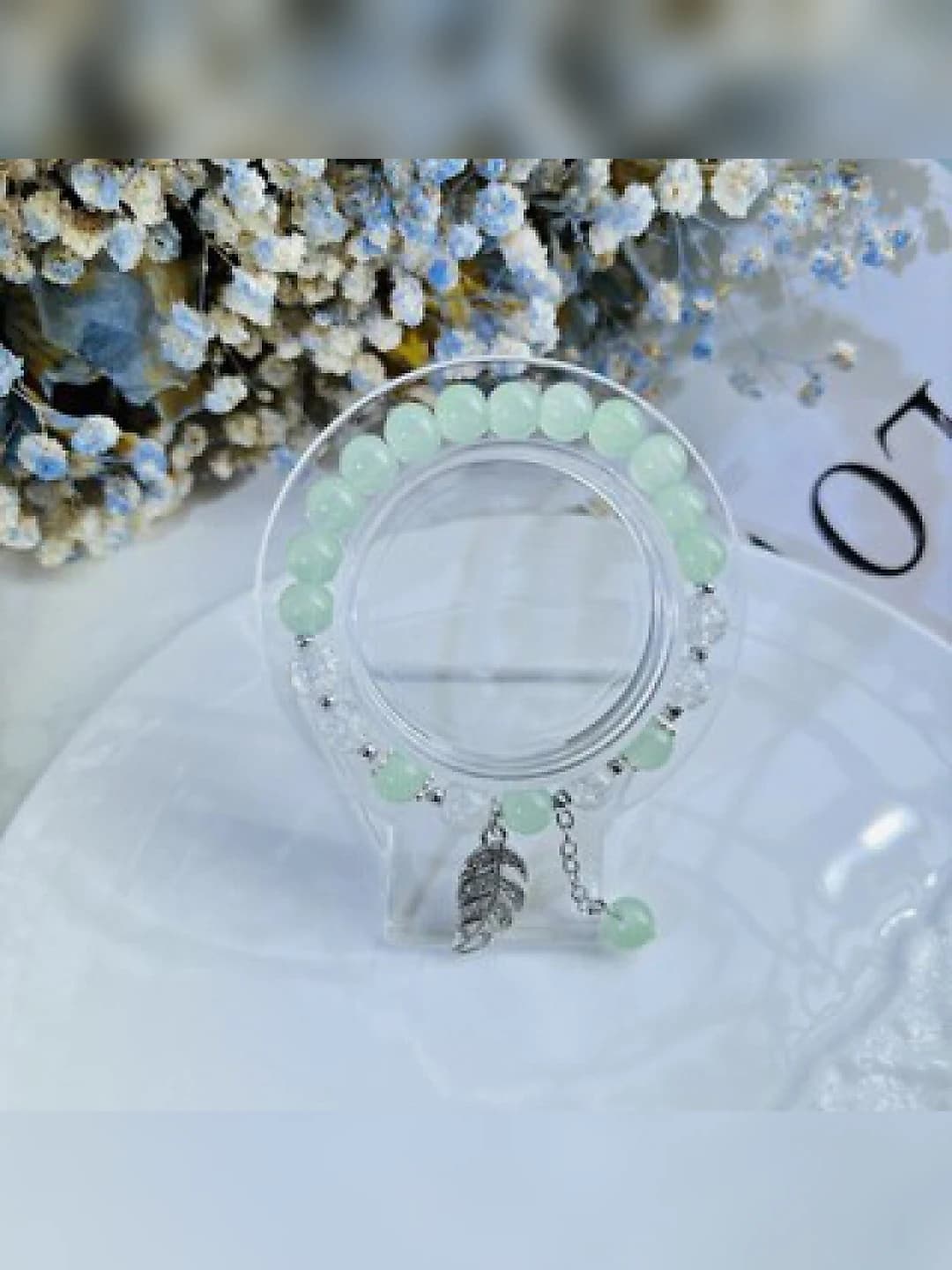 Yashil kristal barg chiziq bracelet