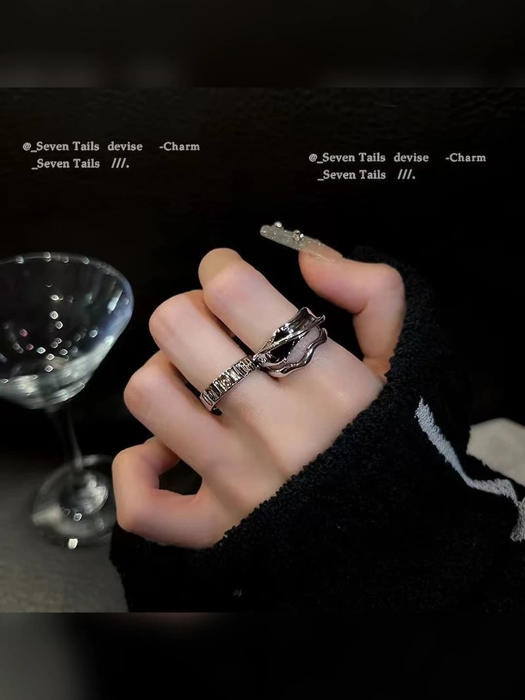 Geometric black open ring for women, zinc alloy, sweet cool style