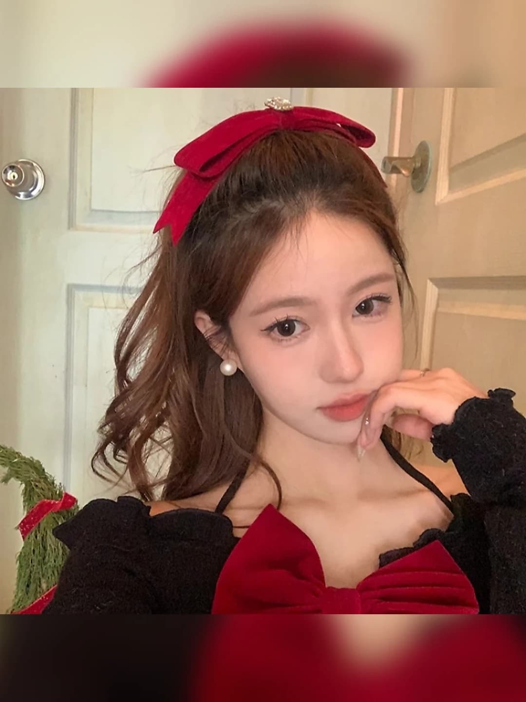 Autumn-winter women's Korean style velvet hair clip with bow handmade