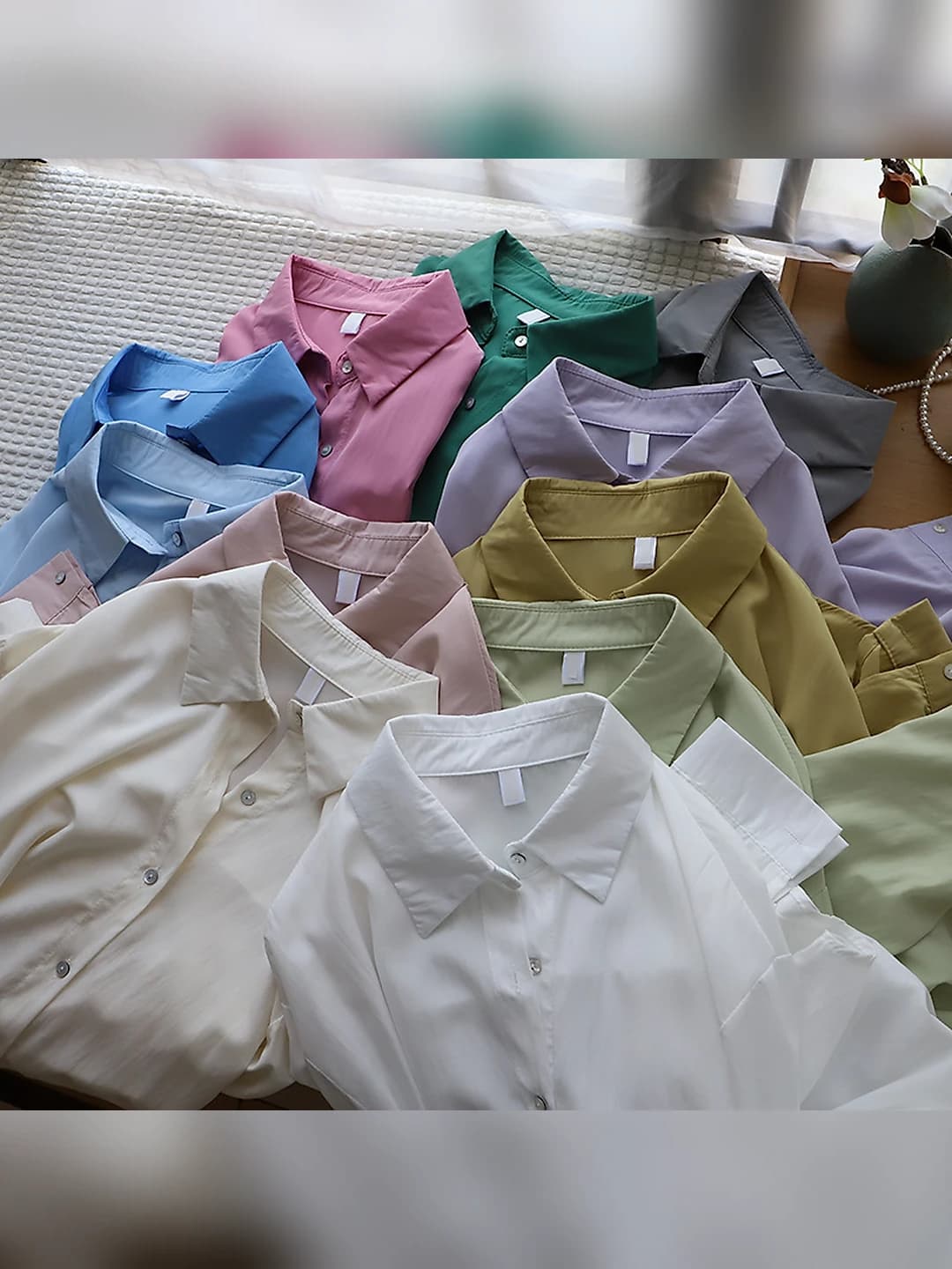 Women's 2026 spring-summer Korean style casual, loose fit, long sleeve shirt, solid colour, mid-length