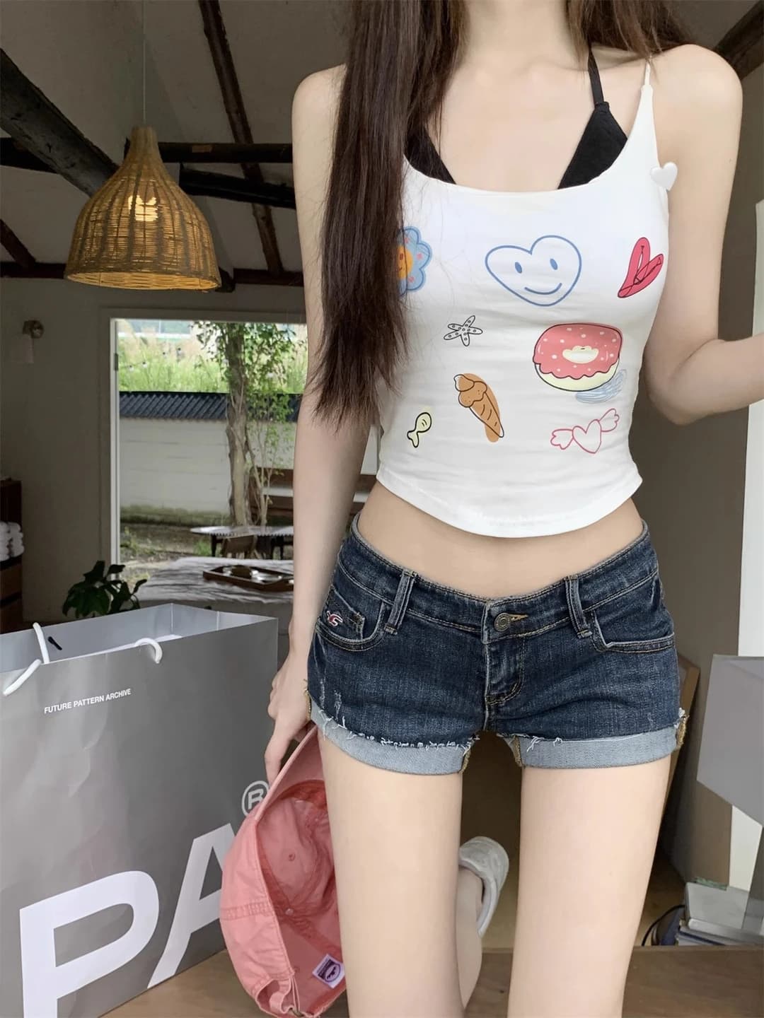 Женские ретро джинсовые шорты с низкой талией, эластичные, утягивающие, прямой крой, тай-дай, летние