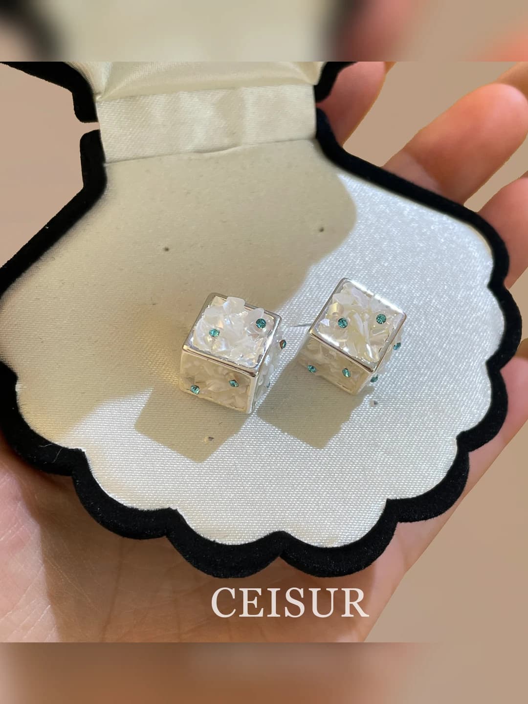 White square earrings