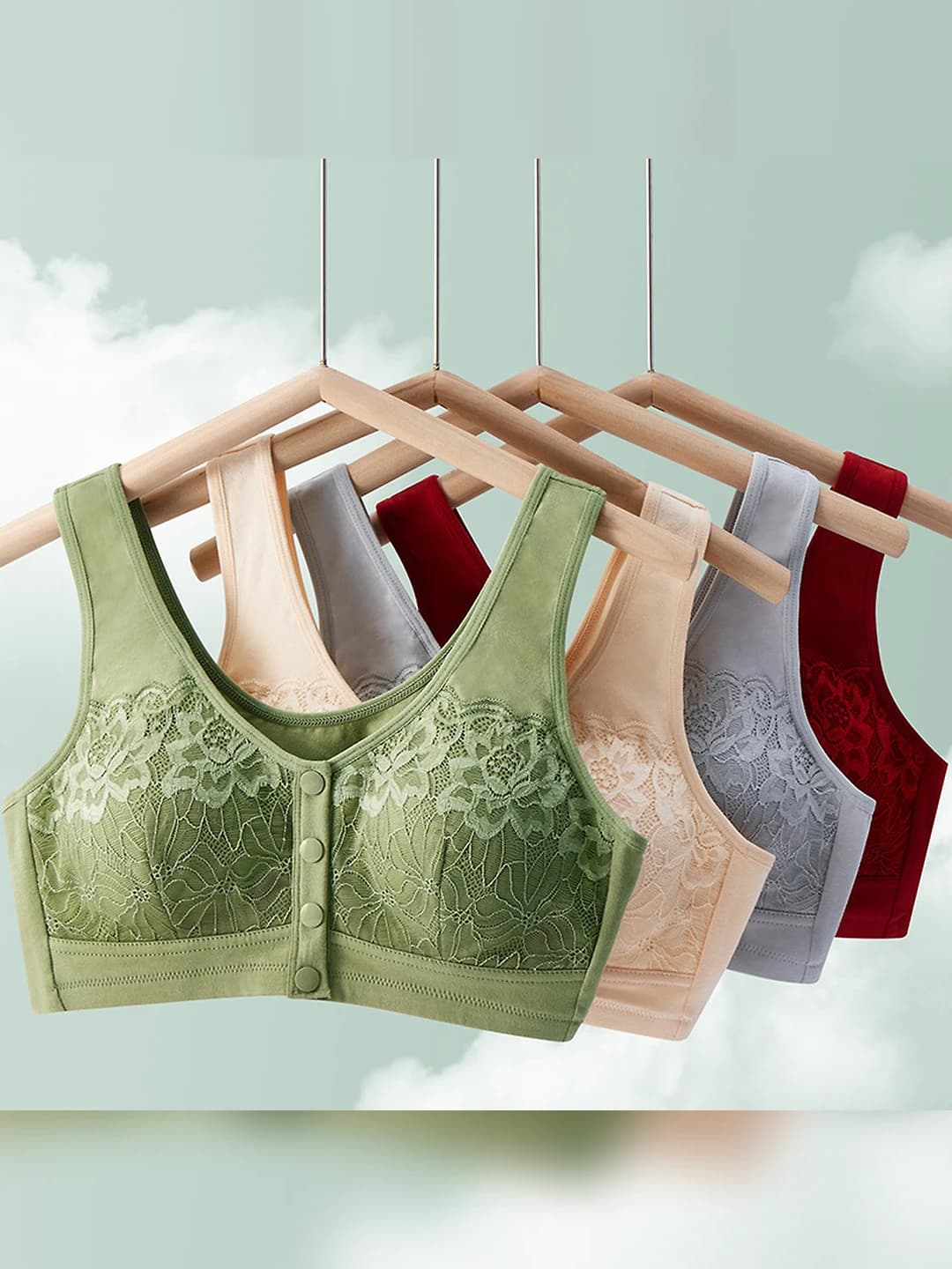 Women's summer thin cotton bra with front closure, lace, tank top style
