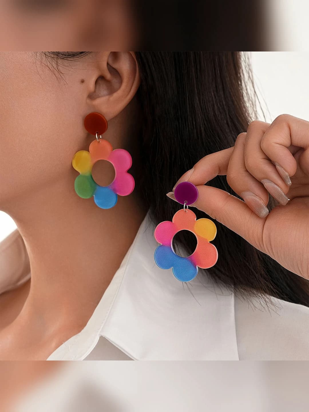 Women's acrylic geometric flower stud earrings