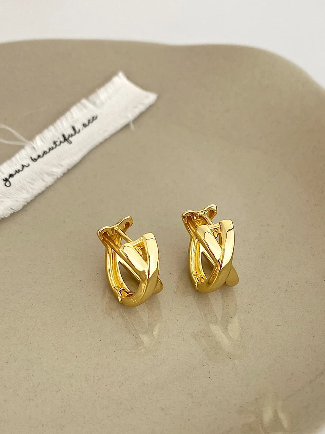 Gold cross stud earrings - real gold plated