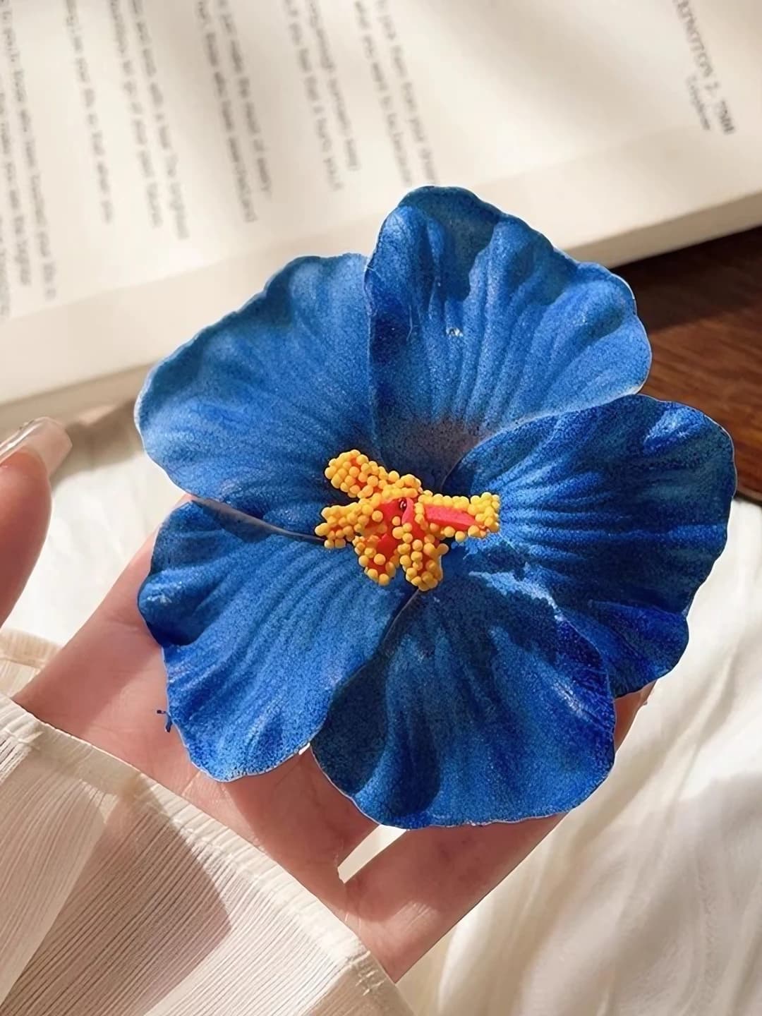 4# Blue plumeria hair clip ~9.5 cm