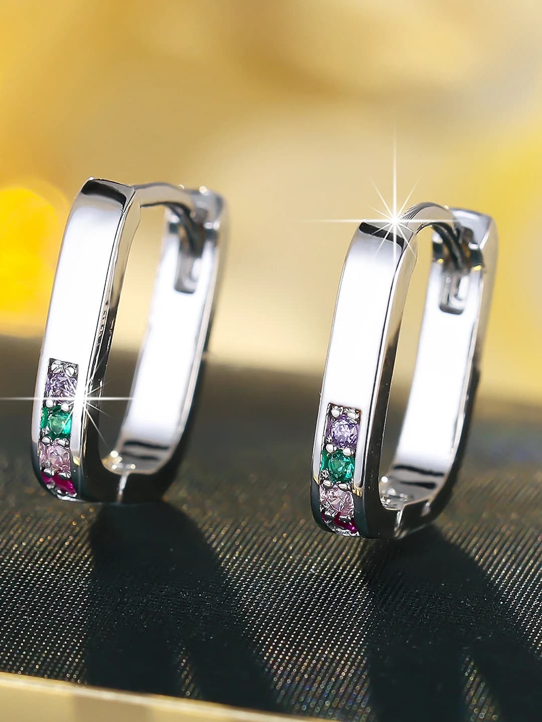 Women's retro square stud earrings with cubic zirconia