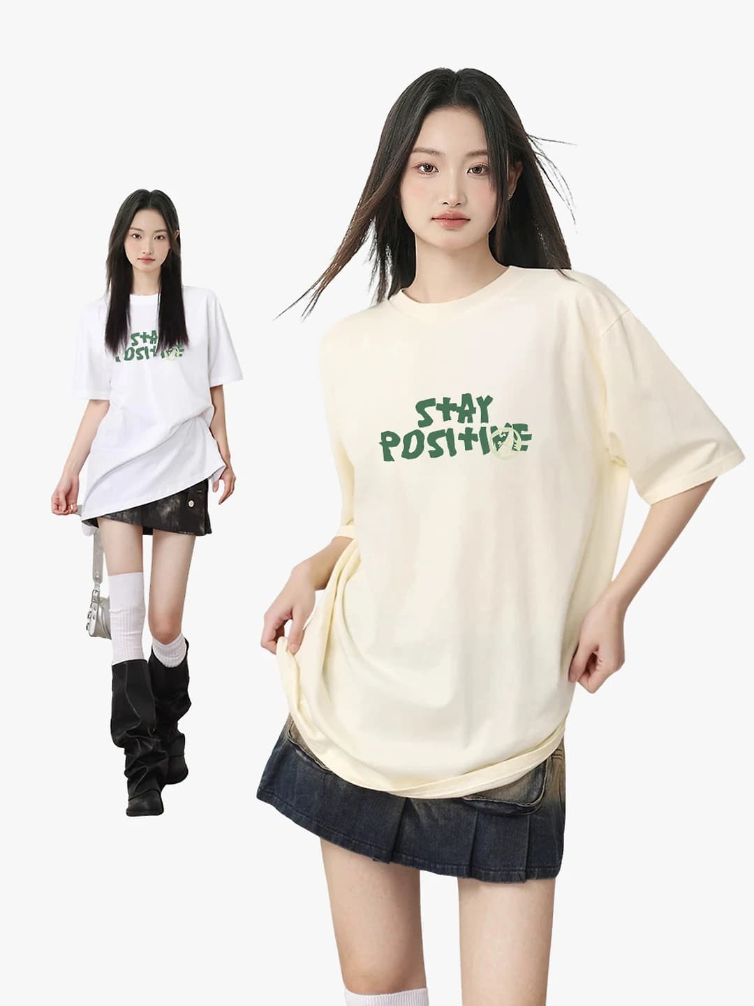 Women's pure cotton t-shirt, crew neck, short sleeve, loose fit, printed, casual style