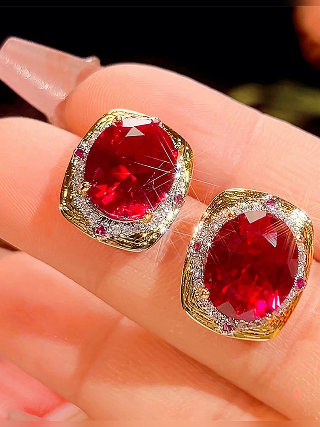 Red ruby studs