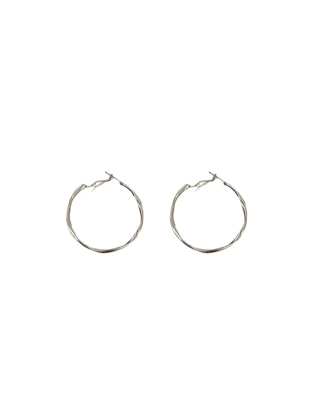 Women's large round metal hoop earrings, s925 silver post, korean style