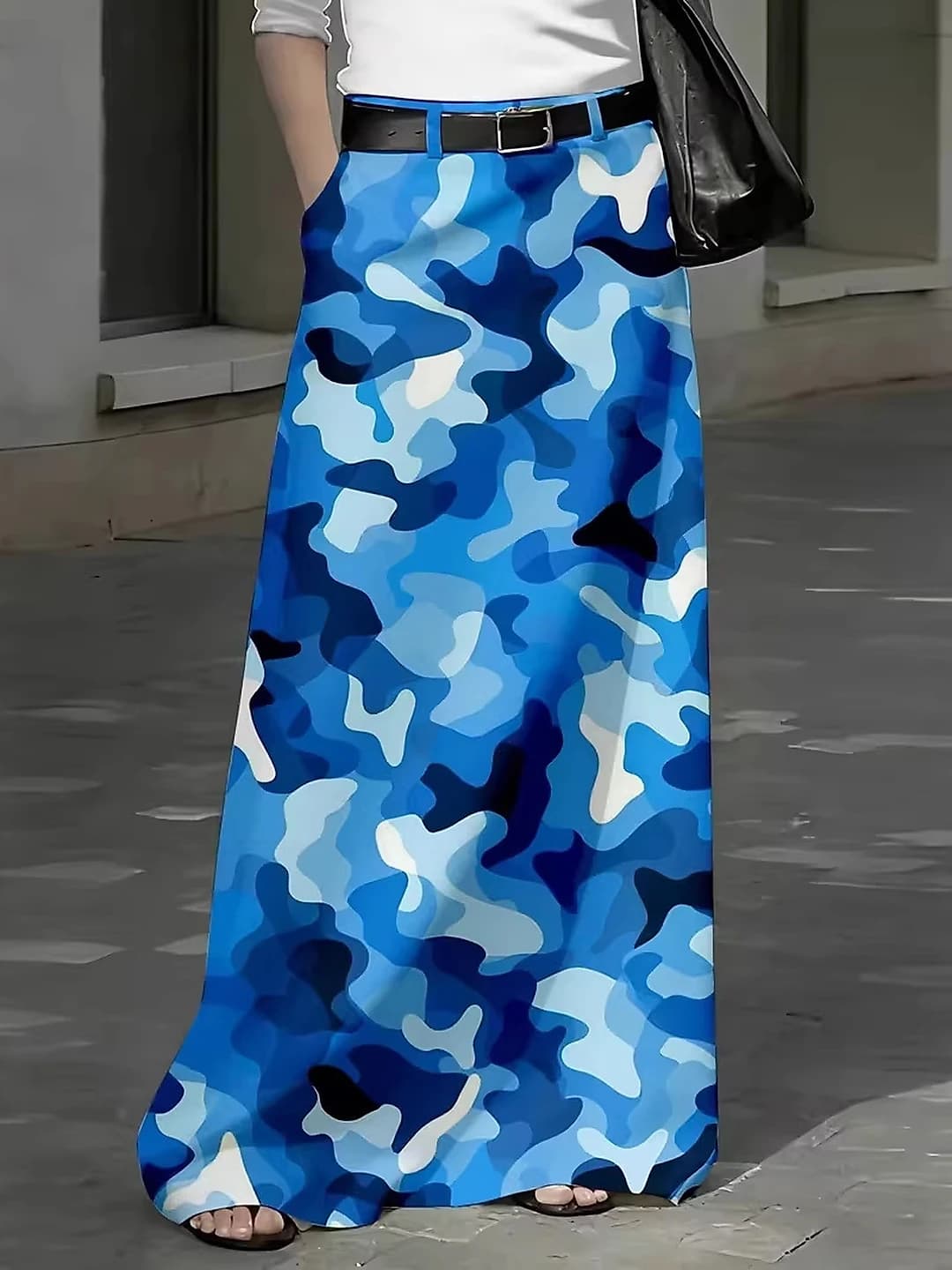 Women's straight cut long skirt with camouflage print, high waist, slimming, plus size, retro style