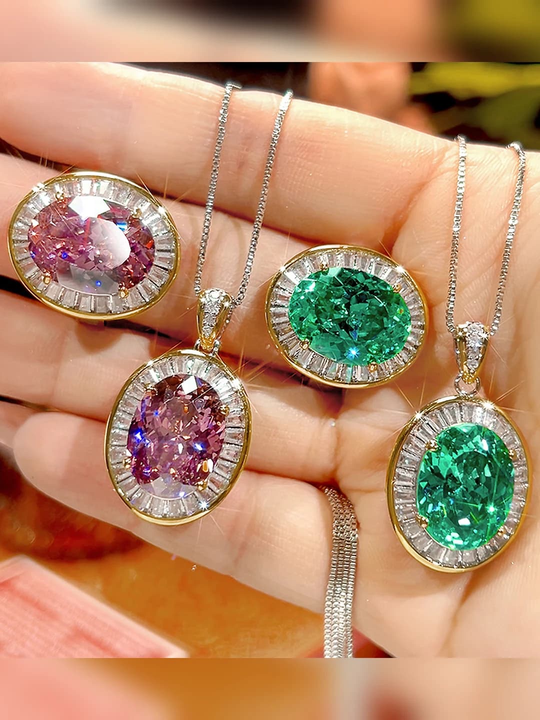 Women's 2026 new design faux paraiba stone set, gold-plated bronze base, 12*16 mm size, premium look