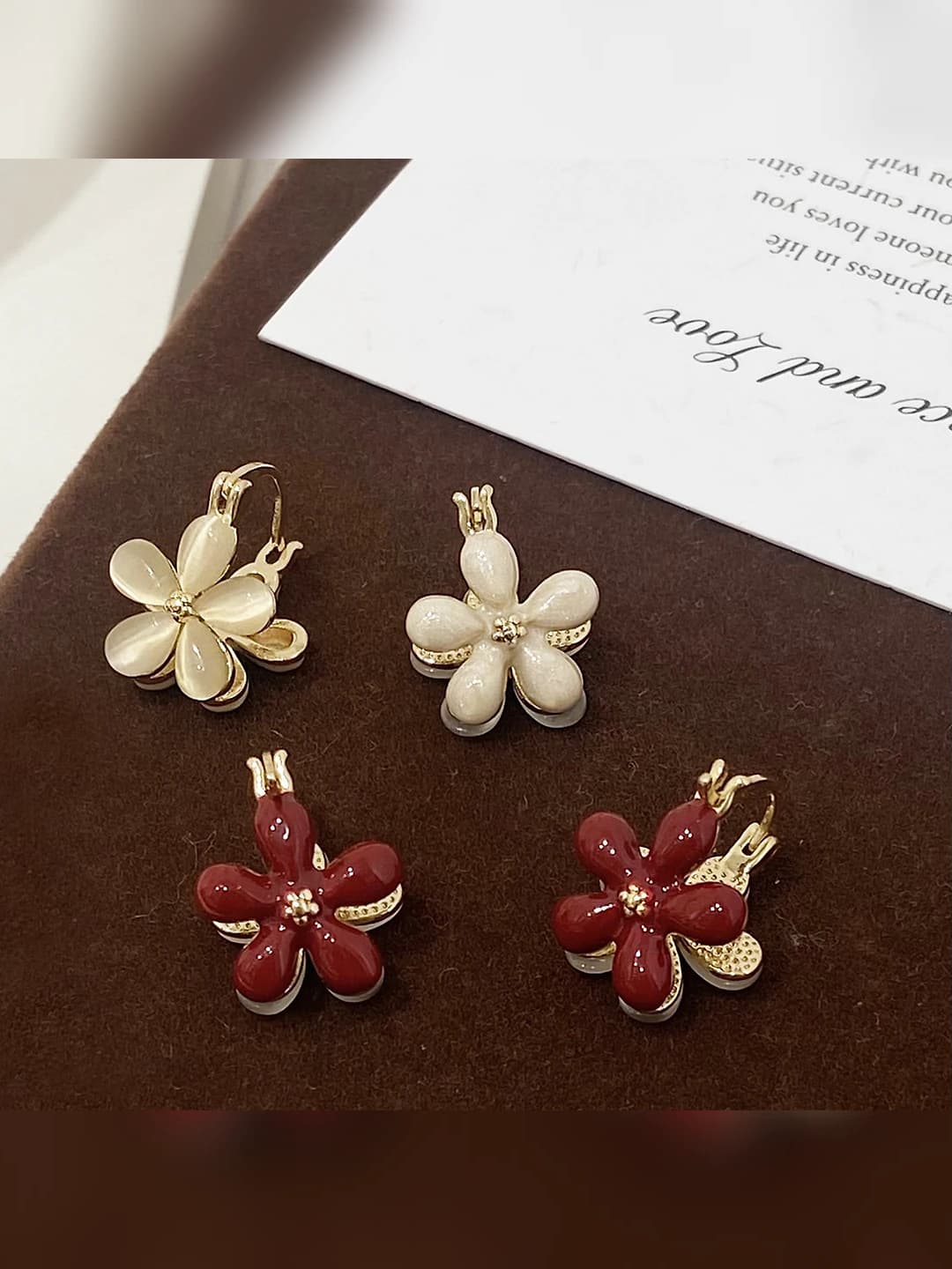 Women's copper flower stud earrings with 14k gold plating