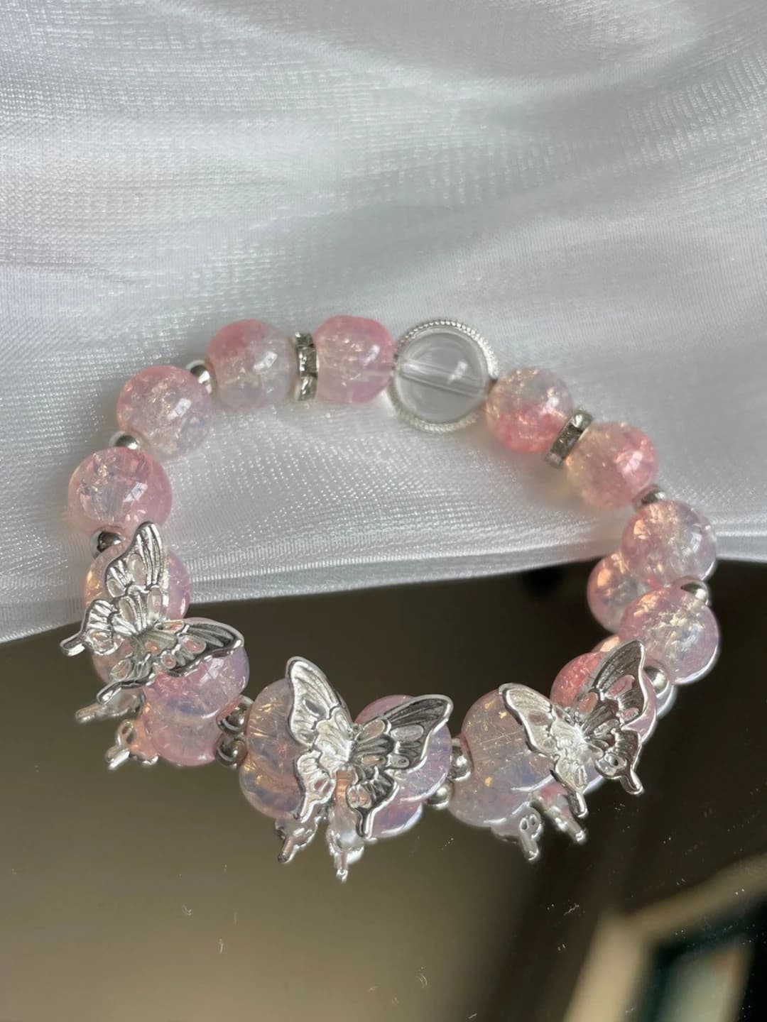 Teal-Pink Butterfly Bracelet