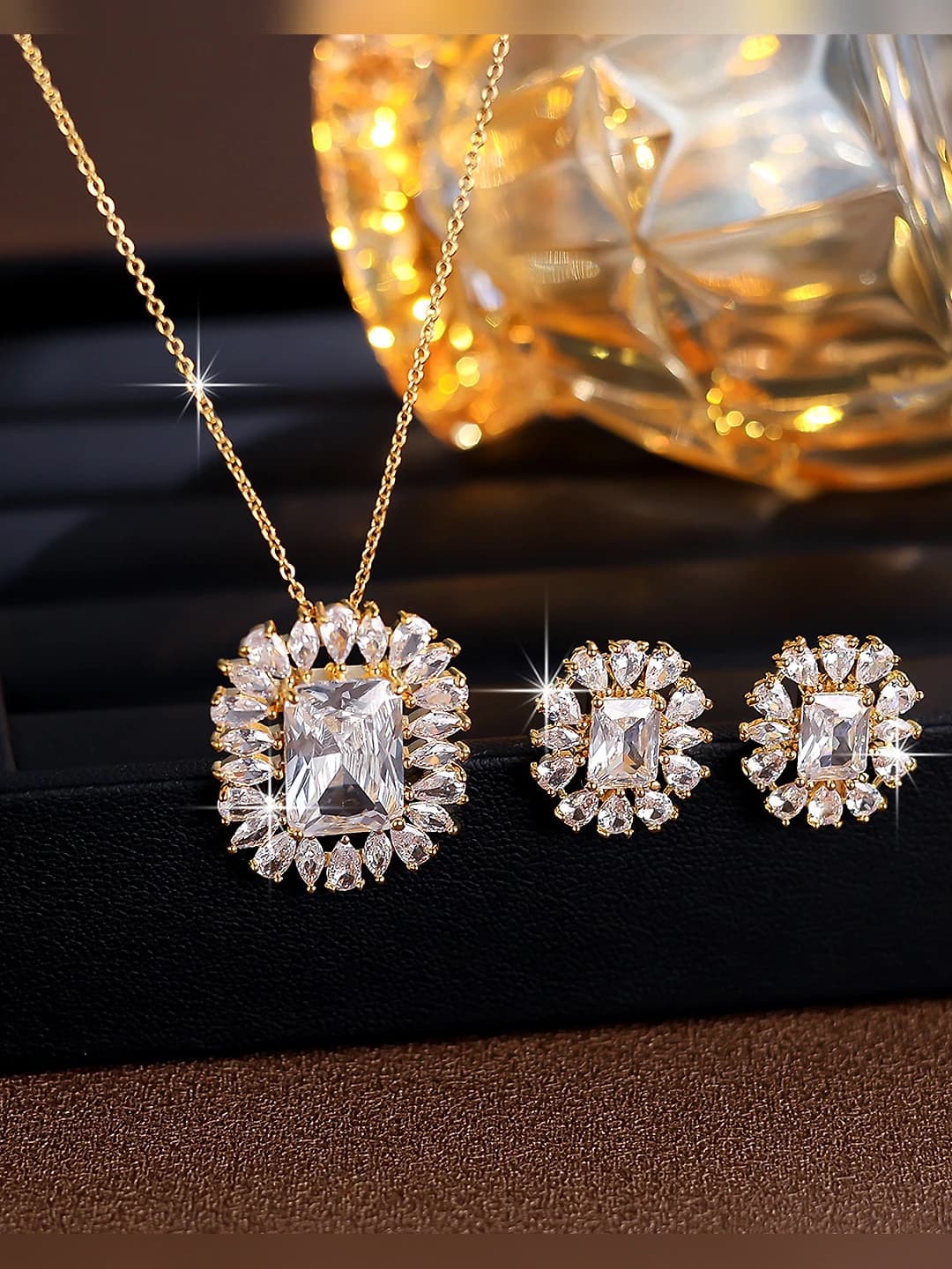 Women's OL style zircon earring and necklace set, star and cosmic pattern, for bride
