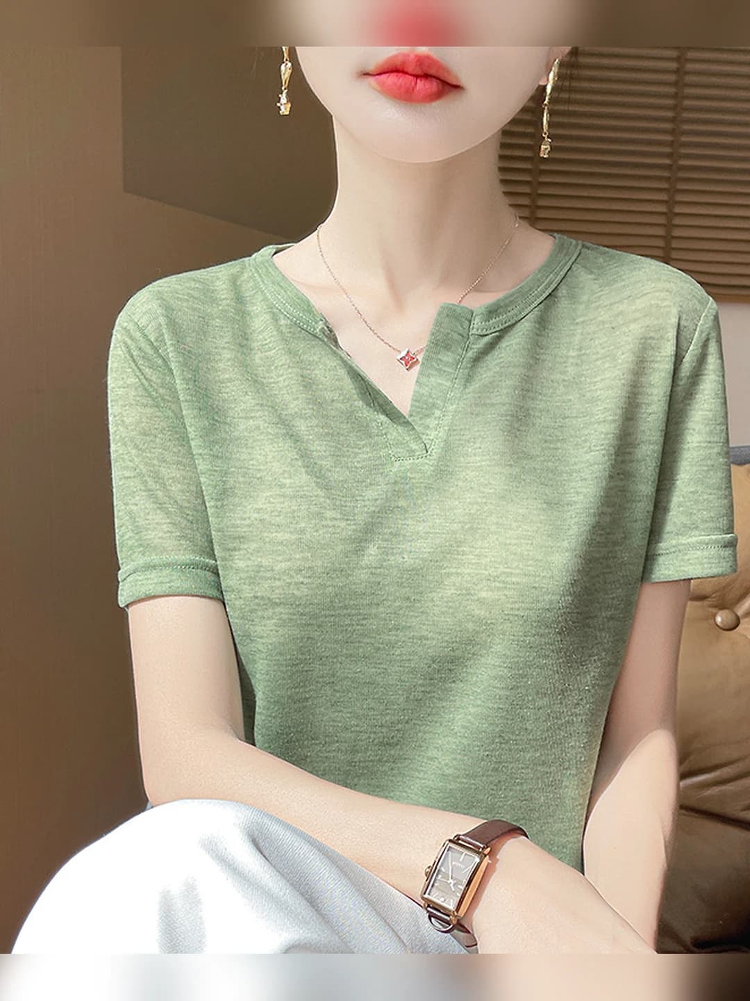 Women's 2026 Summer T-shirt: Thin, Solid Colour, Crew Neck, Short Sleeve, Tencel (Lyocell) and Polyester Blend