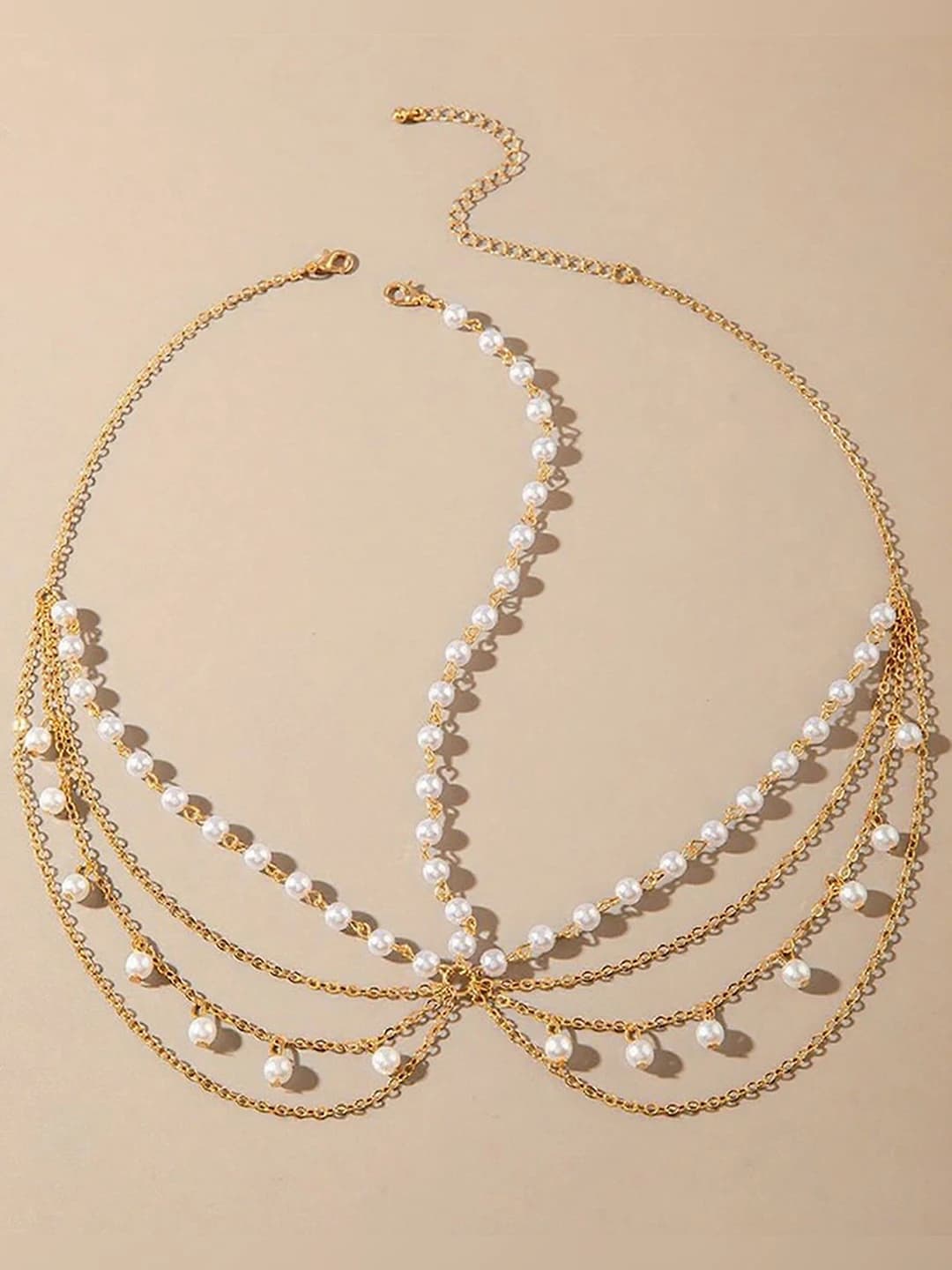 Women's boho pearl forehead chain headpiece with tassels made of metal