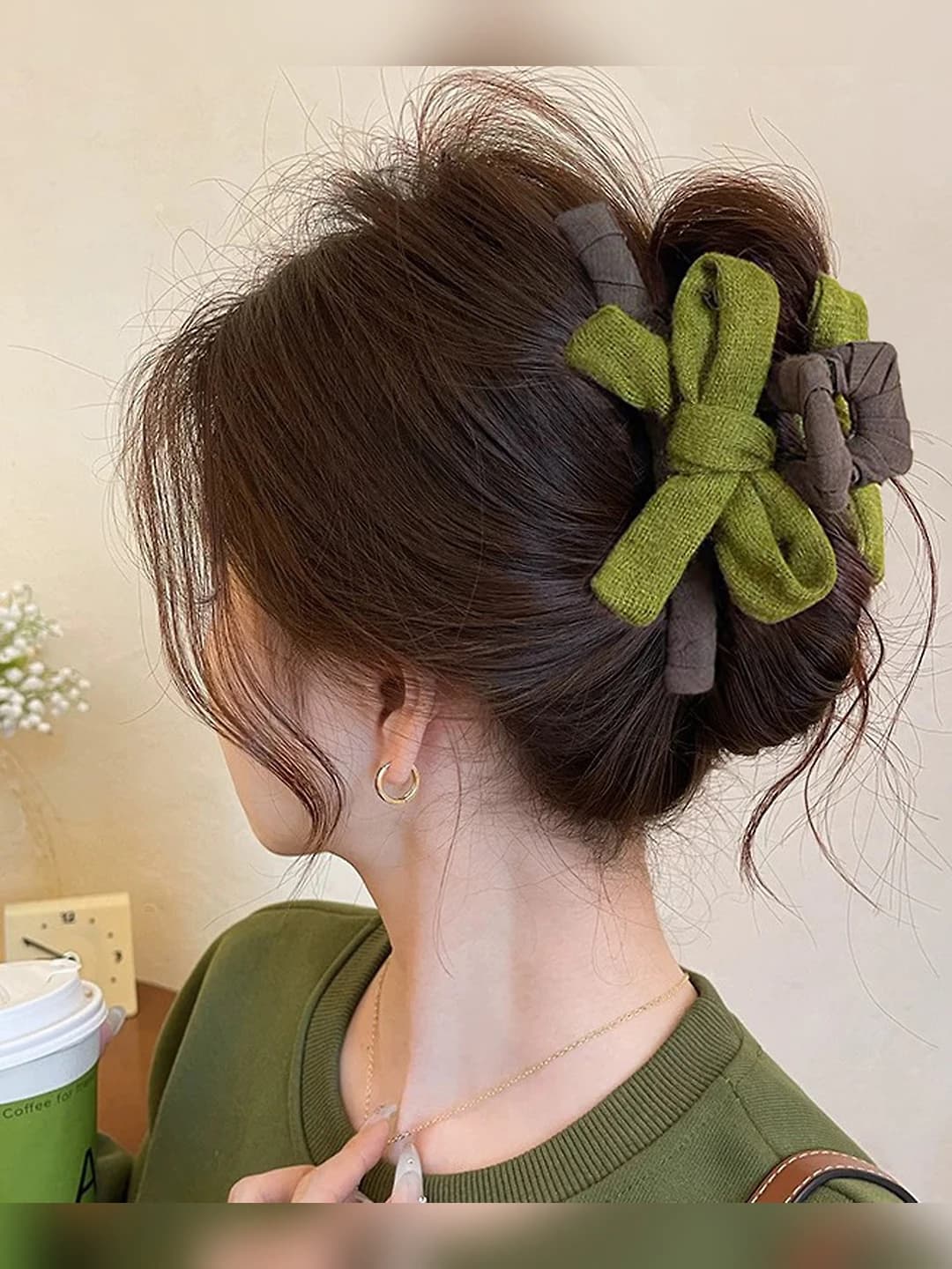 1# Matcha green bow clip ~13 cm