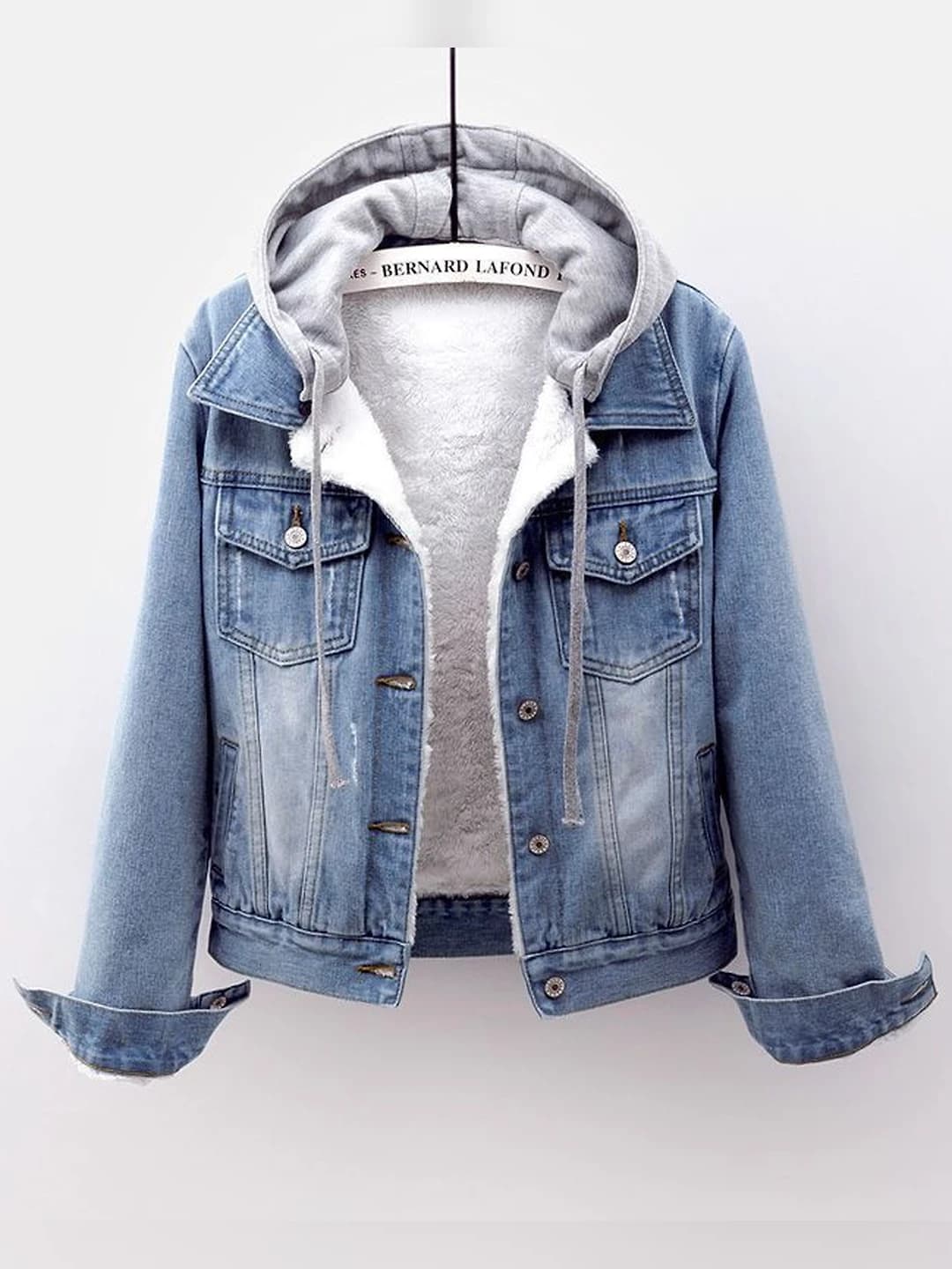 Women's fleece-lined, thickened, cropped winter denim jacket, long sleeve, warm