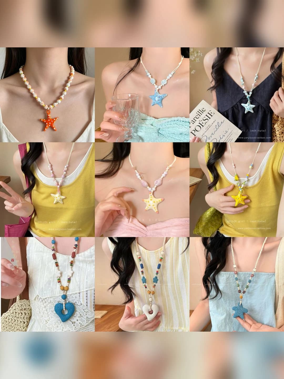 Women's chain necklace with geometric shape and starfish design element, casual style