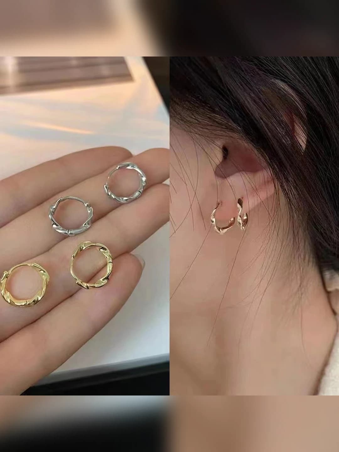 Women's simple copper hoop earrings, geometric shape, line design element, natural style, eco-friendly material
