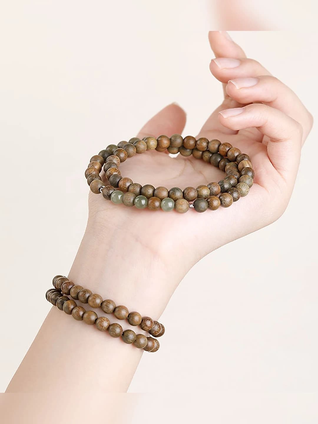 Green sandalwood, 2 strands, 6mm
