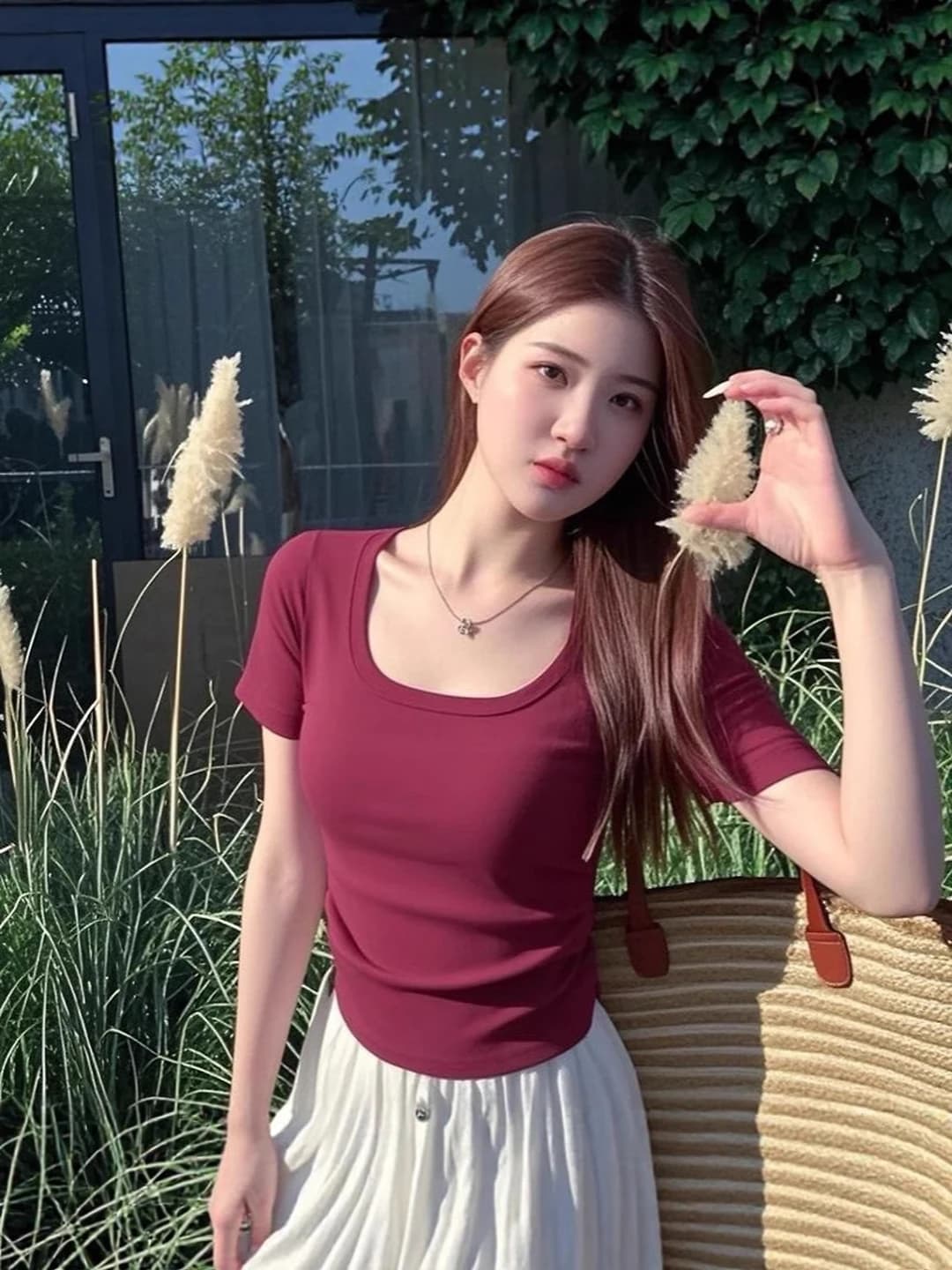 Women's breathable U-neck short sleeve t-shirt, slim fit, slimming, solid colour, spring-summer