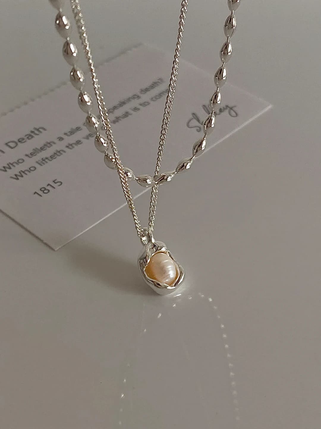 Silver double layer pea chain necklace B-175