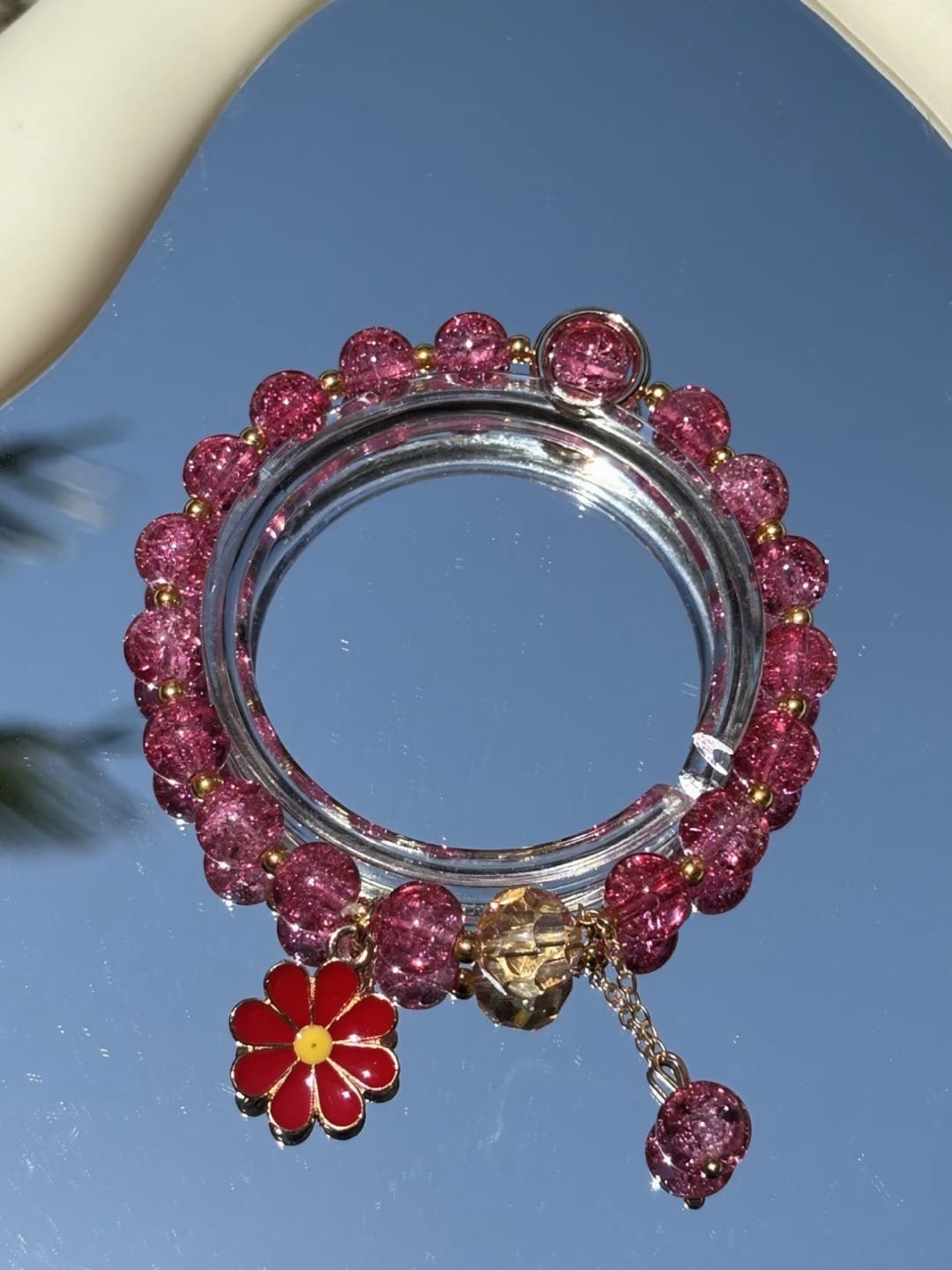 Pink bracelet red daisy bracelet