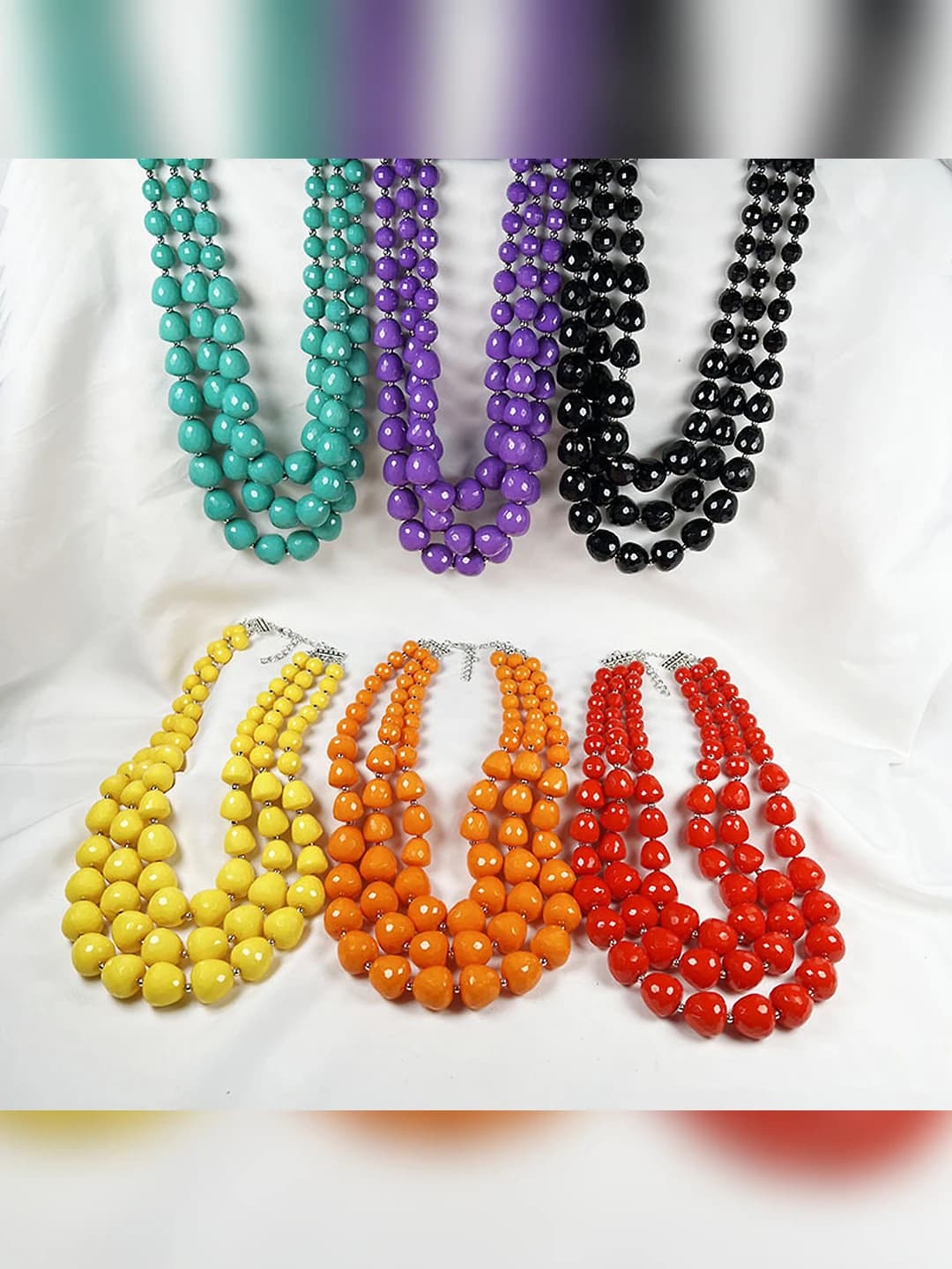 Women's multi-layered colorful acrylic beaded necklace, geometric shape, regular chain, irregular design, 51-60 cm