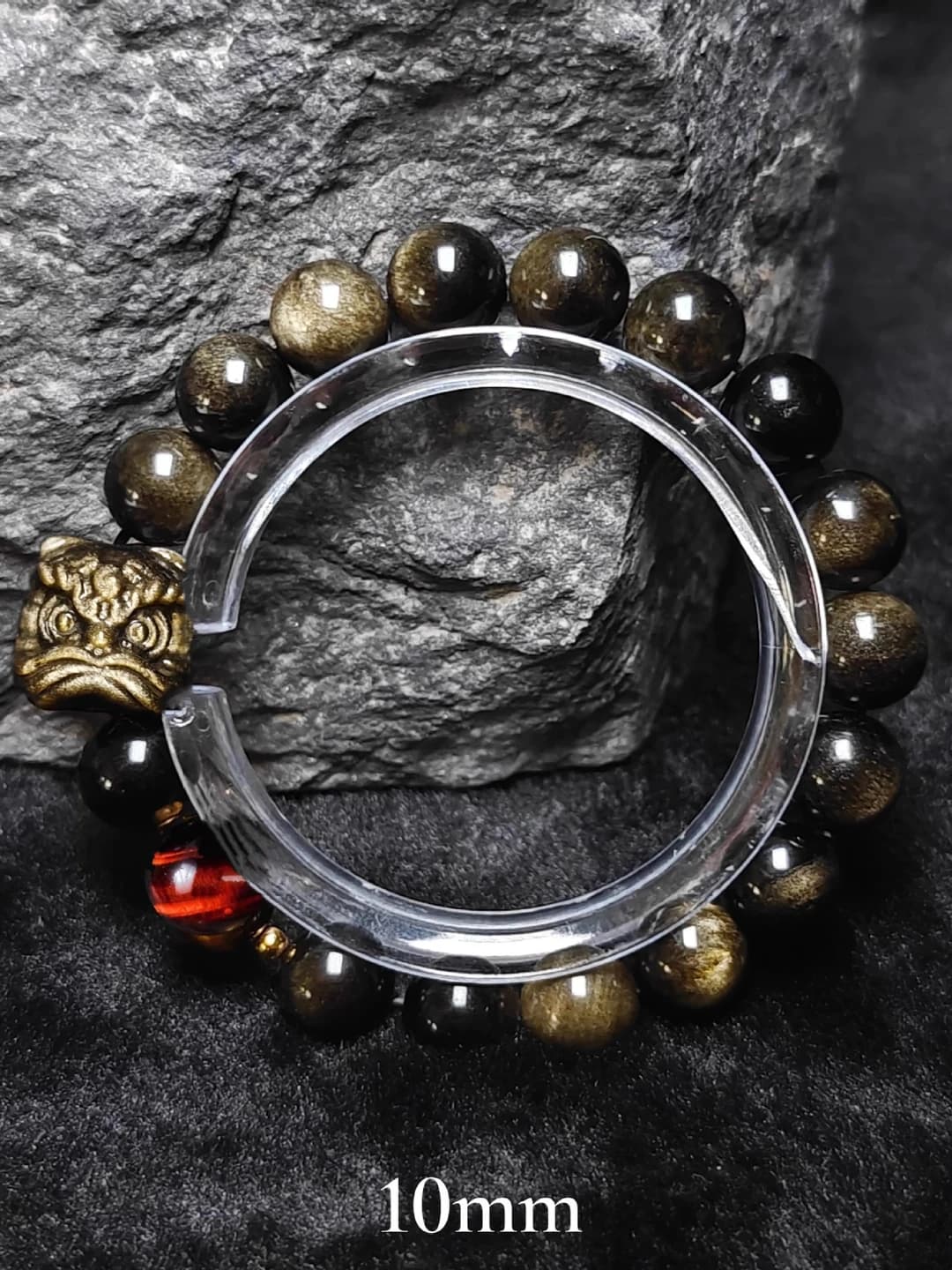 Oltin obid asad oq obsidian 10mm+Dragon crystal
