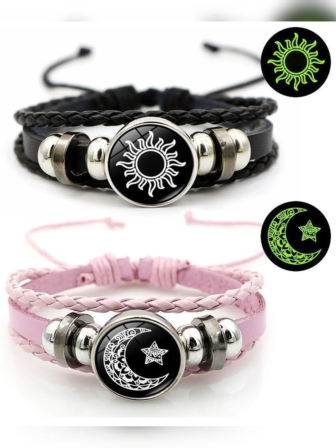 Handmade geometric leather braided bracelet in natural style for couples