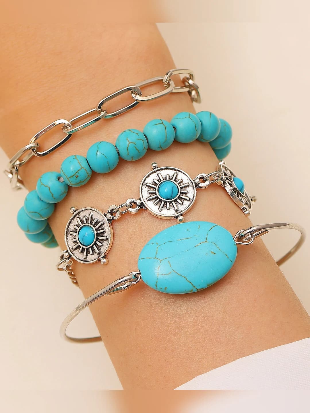 01 Antique silver sunflower turquoise