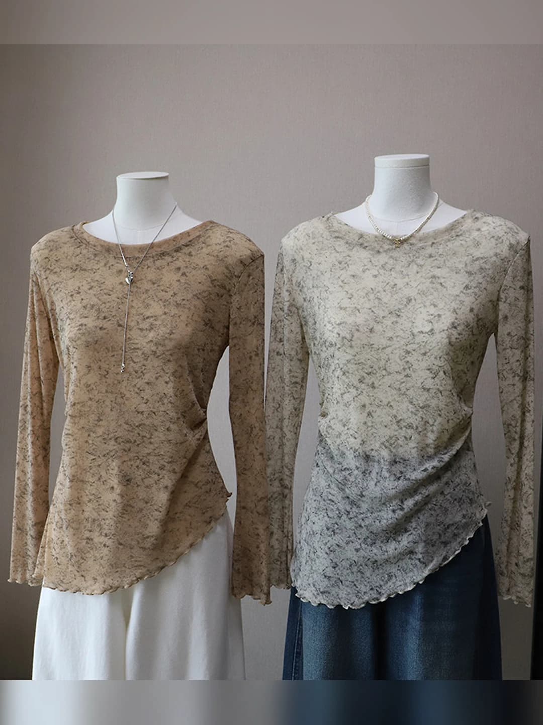 Women's long sleeve t-shirt, Korean style, autumn, retro pattern, slim fit, crew neck, 2026