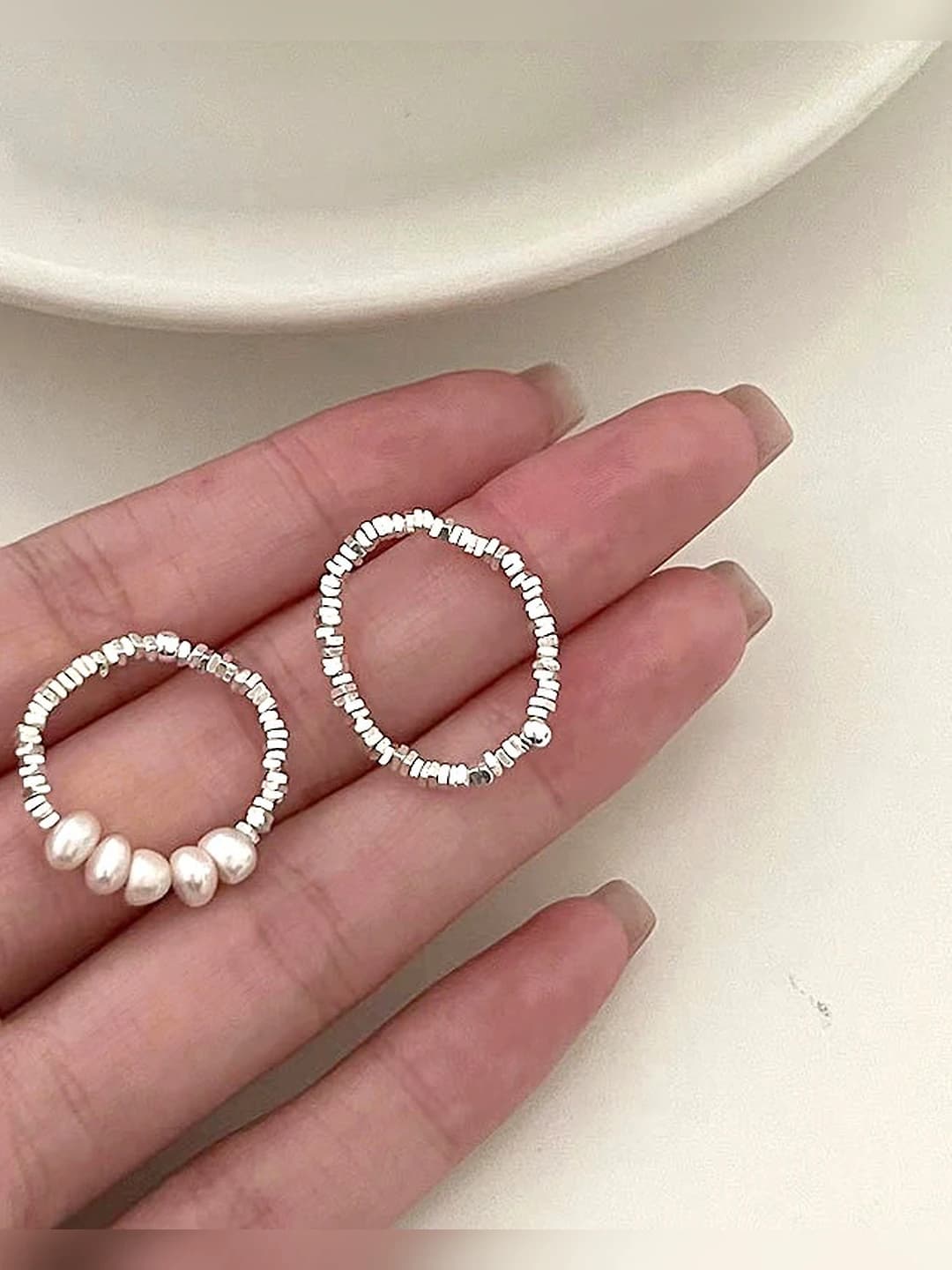 Women's plated copper U-shaped ring, design element: pearl, style: minimalism