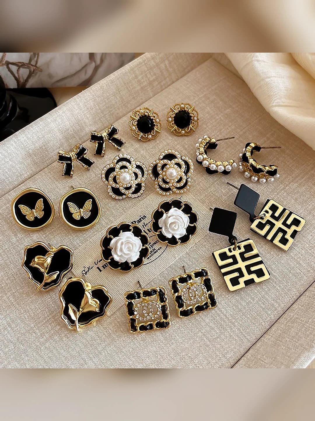 Women's black retro style geometric metal hoop earrings